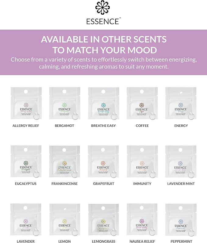 Essence Wearable Aromatherapy Nasal Diffuser – Lavender Essential Oil Nose Ring Silicone Inhaler for Stress & Mood Support - Made in USA & Travel-Friendly (3 Pack)