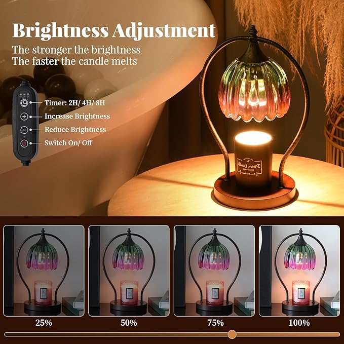 Electric Candle Warmer Lamp with Timer:Scented Candle Warmer Dimmable Lamp with 2 Bulbs, Christmas Gifts for Mom Women, House Warming Gifts New Home Decor for Bedroom Living Room