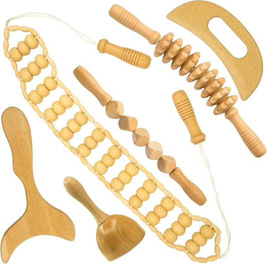 6-in-1 Wood Therapy Massage Tools & Lymphatic Drainage Massager Kit - Maderoterapia Wooden Body Sculpting Set for Anti-Cellulite, Muscle Pain Relief, Body Contouring, Shaping