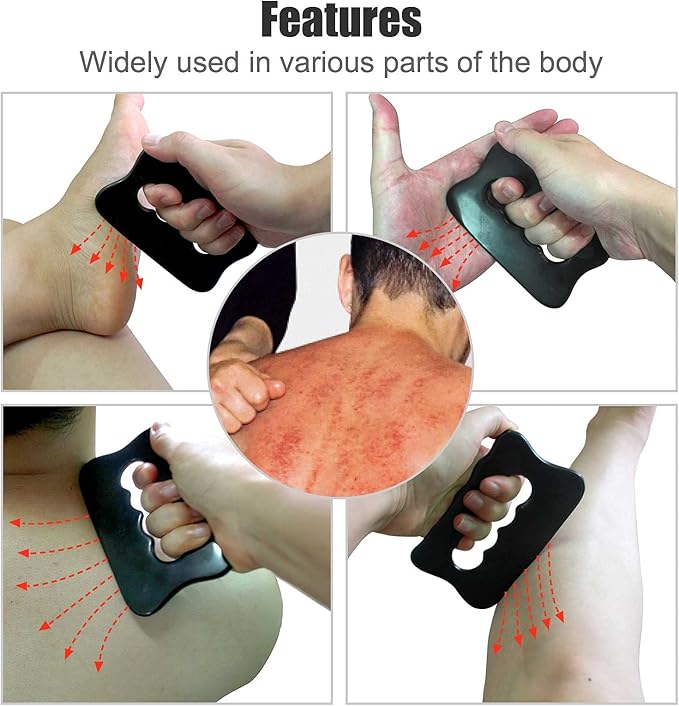 Gua Sha Massage Tool, Bian Stone Gua Sha Tool Gua Sha Stone for Soft Tissue Scraping, Used for Back, Legs, Arms, Neck,Shoulder(Black)