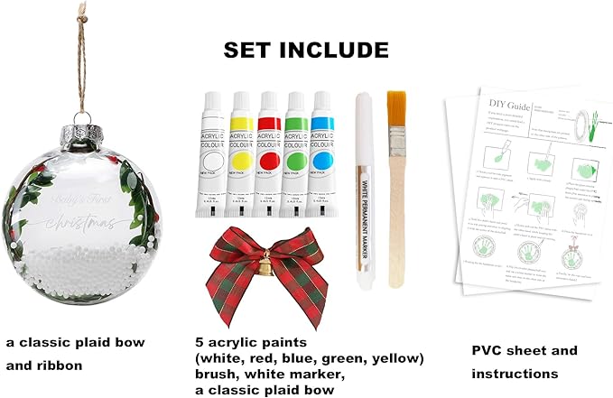 Stylor Baby's First Christmas Ornament 2025 - DIY Clear Plastic Flat Ball Handprint Kit Keepsake, for Newborn Boy or Girl, My 1st Xmas Tree Hanging Snowflakes Decoration