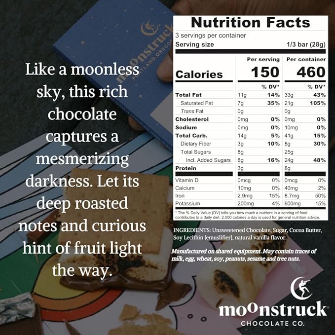 Moonstruck Chocolate Dark Chocolate Bar, 68% Cacao, 3.0oz (Pack of 1)