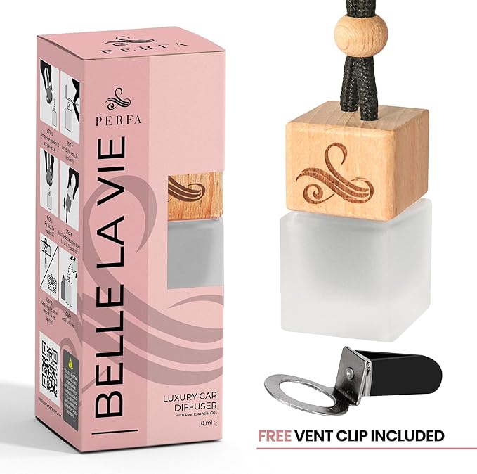 Car Air Freshener for Women - Belle La Vie | Irresistible Scent | Odour Eliminator with Essential Oils | Car Air Fresheners Vent Clip | Long Lasting Automotive Diffuser by Perfa