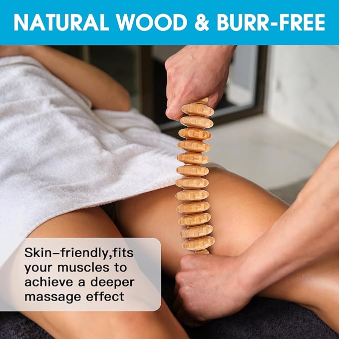 Wood Massage Roller for Waist Thigh Back, Wood Therapy Massage Tools, Cellulite Roller,Fascia Blaster, for Lymphatic Drainage,Blood Circulation,Stress and Pain Relief (Curved)