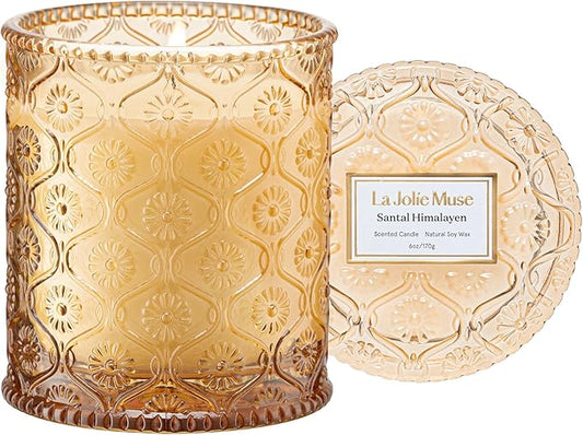LA JOLIE MUSE Amber and Sandalwood Scented Candle | Santal Himalayen Candle | 6oz Luxury Soy Candle | Clean Burn & Long-Lasting | Gift-Ready for Hosts & Gatherings | Elegant Home Décor