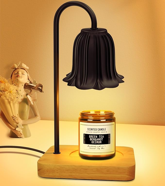 Candle Warmer Lamp, Dimmable Candle Warmer with 2 Bulbs, Birthday Gifts for Women Mom, Dad and Fathers, House Warming Gifts New Home Room Decor, 2H/4H/8H Timer Black Flower Candle Lamp Heater