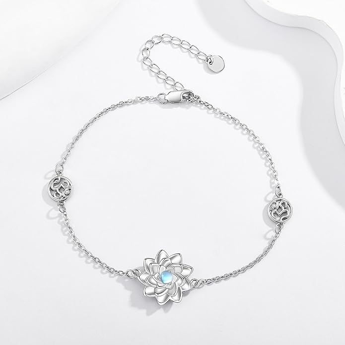 Sterling Silver Lotus Fidget Bracelet Spinning Anxiety Relief Lotus Flower Jewelry Gift for Women
