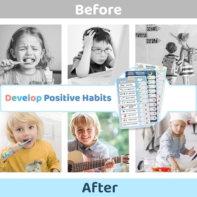 3 in 1 Bedtime/Morning/Weekly Routine Chart for Kids, Magnetic Chore Chart for Kids, Visual Schedule for Kids Toddlers Schedule Board for Home