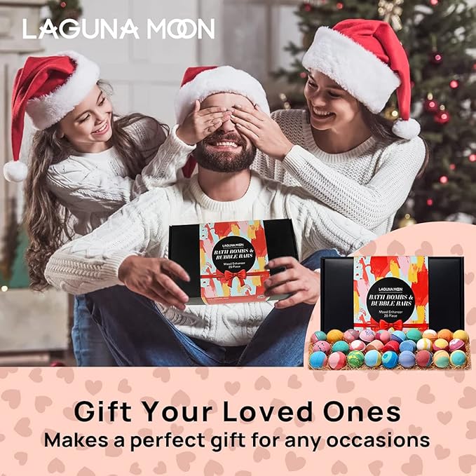 Lagunamoon Bath Bombs - 25 Extra Large Pieces, 3 Bubble Bars, Dried Flowers - Bubble Bath Shower Salts for Women, Men, Kids - Relaxing Bathbombs Gift Set Bath Essentials Shower Steamers