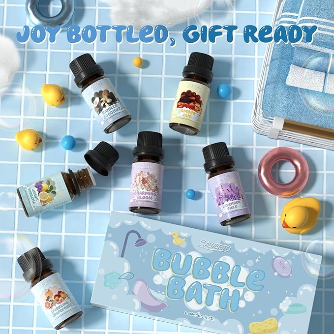 SALUBRITO Bath Fragrance Oils, Premium Essential Oil Set for Diffuser, Soap, Candle Making Scents, Vanilla & Coconut, Sparkling Grapefruit, Lemon Verbena, Amber Oud, Charming Bloom, Lavender Field