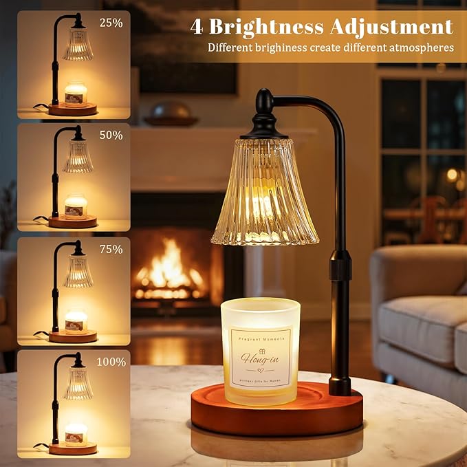Black Walnut Candle Warmer Lamp with Timer Dimmable,Birthday Gifts for Women,Adjustable Height Wax Melt Warmer for Jar Candles,House Warming Gifts New Home,Ideal for Office,Bedroom Home Decor
