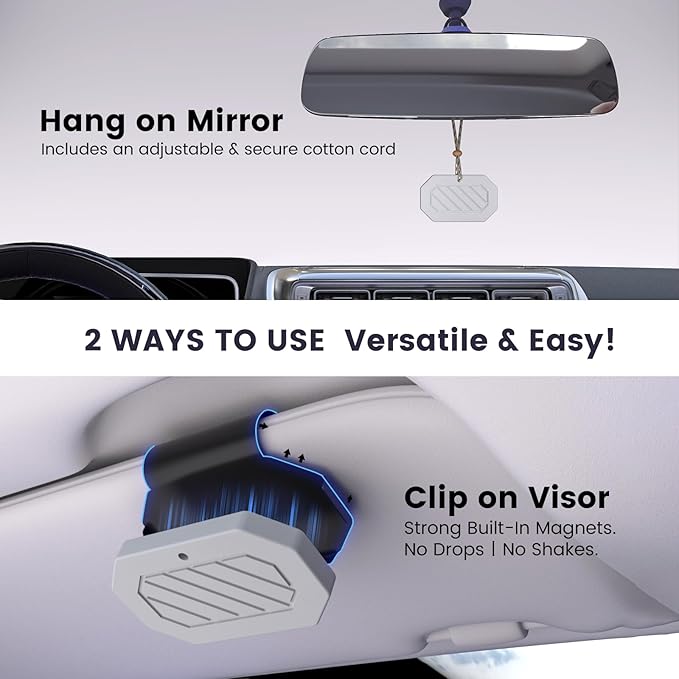 Stone Car Air Freshener - 2 in 1 Magnetic Visor Clip & Hanging Car Diffuser with Natural Essential Oils, Long Lasting Scent for Men & Women - Amber