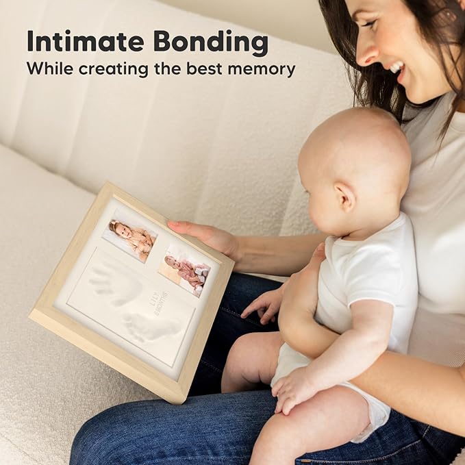 Baby Hand and Footprint Kit - Quick Dry Clay Baby Footprint Kit, Newborn Keepsake, Nursery Picture Frame for Boys, Girls, Personalized Gifts for Shower & Registry, New Mom Gift (Ash Wood)