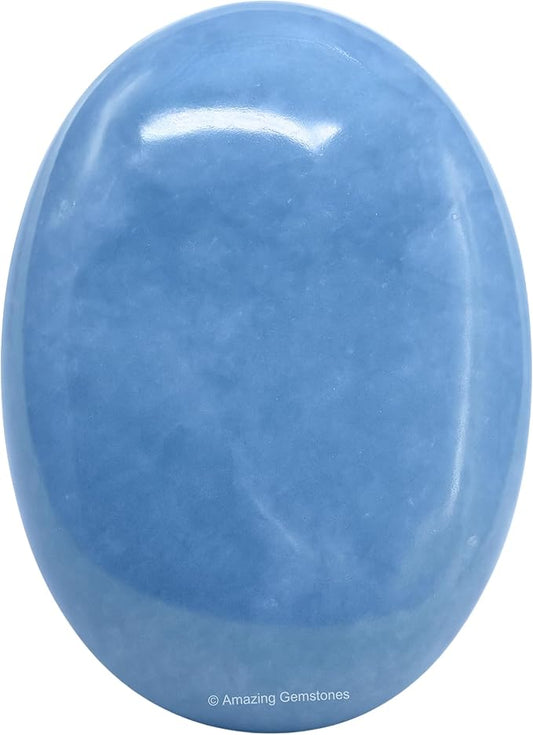 Amazing Gemstone Angelite Crystals and Healing Stones - Large Palm Stone Crystals Piedra - Crystal for Good Luck, Balanced Positive Energy, Meditation - Unique Stocking Stuffers, Gifts for Women