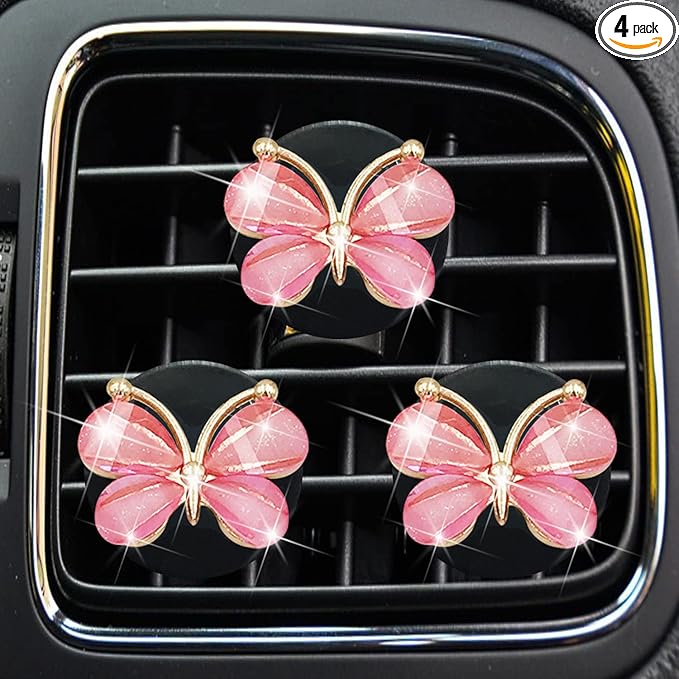 Cute Butterfly Air Vent Clips,3 Pcs Pink Butterfly Car Air Fresheners Vent Clips Long Lasting Diffuser Interior Decor Charm Car Decoration Cute Accessories for Women Girls