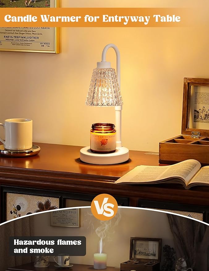 Innqoo White Crystal Candle Warmer Lamp with Timer, Dimmable Candle Warmer for Jar Candles, Height Adjustable Wax Melts Warmer, Birthday Gifts for Women Mom, House Warming Gifts New Home Decor