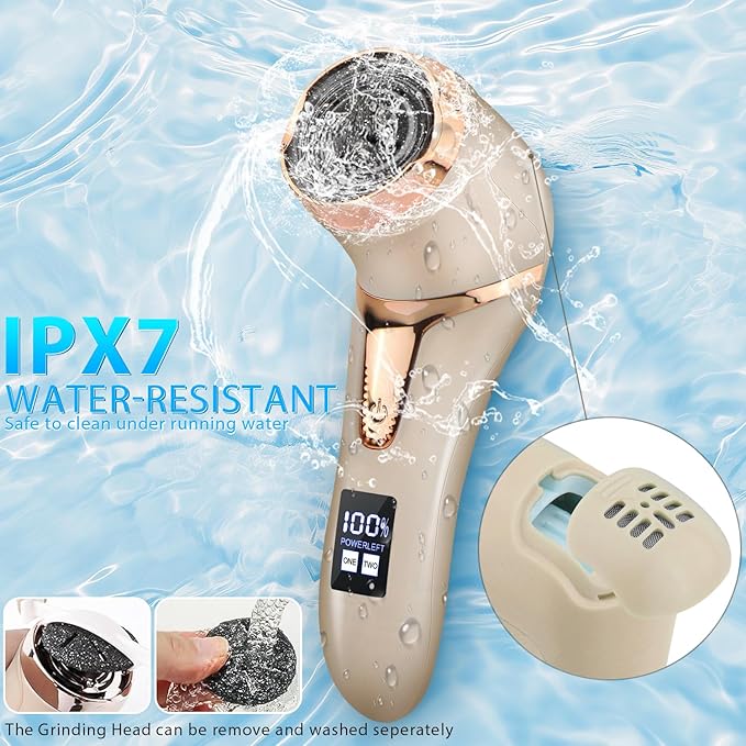 Electric Callus Remover for Feet, Portable Pedicure Kit Foot File Callus Remover, Rechargeable Waterproof Foot File for Foot Care Deadskin Remover with 9Head&LCD Display, Gold