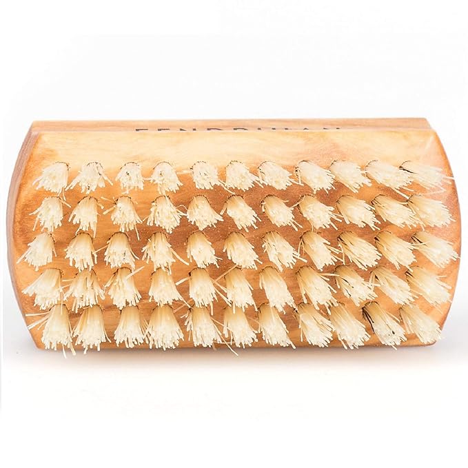 Fendrihan Travel Size Dual Sided Olivewood Nail and Hand Brush with Natural Boar Bristles 2.3" (Made in Germany)