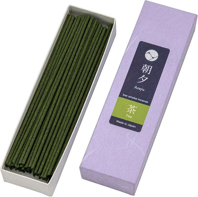 Asayu Japanese Low Smoke Green Tea Incense Sticks 20g Sample Size, 100% Made in Japan with Less Irritation, Non-Toxic Matcha Incense for Morning Energy, Yoga, Meditation or Mindfulness