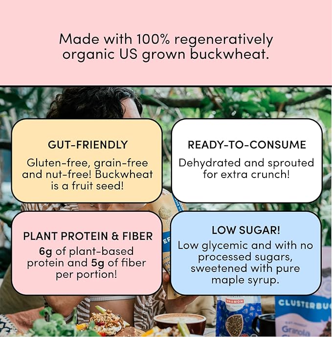 Clusterbucks Superfood Clusters – Grain-Free, Keto-Friendly Granola with Regeneratively Grown Sprouted Buckwheat– Gluten-Free, Low-Carb, Organic Healthy Snack (3-Pack, Birthday Cake)