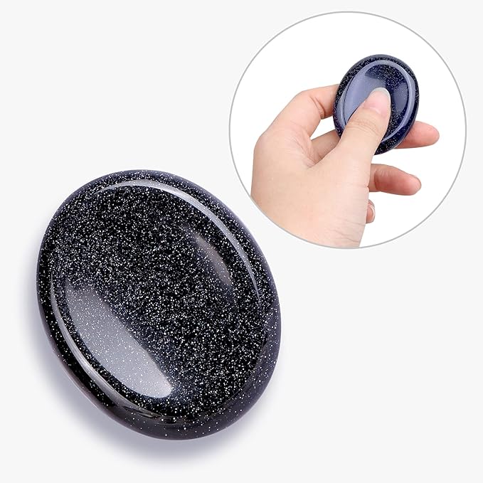 2" Worry Stone Blue Sand Crystal Palm Stones, Healing Goldstone Crystals for Anxiety Meditation, Turmalina Negra Thumb Stone Anxiety Relief Items Gift