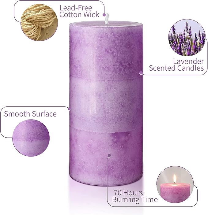 3x6 Large Candle Lavender Scented 3 Pack Pillar Votive Candles Pink Decorative Clean Burning Candles Birthday Gift for Her Wedding Party Decor Mothers Day Gifts Set