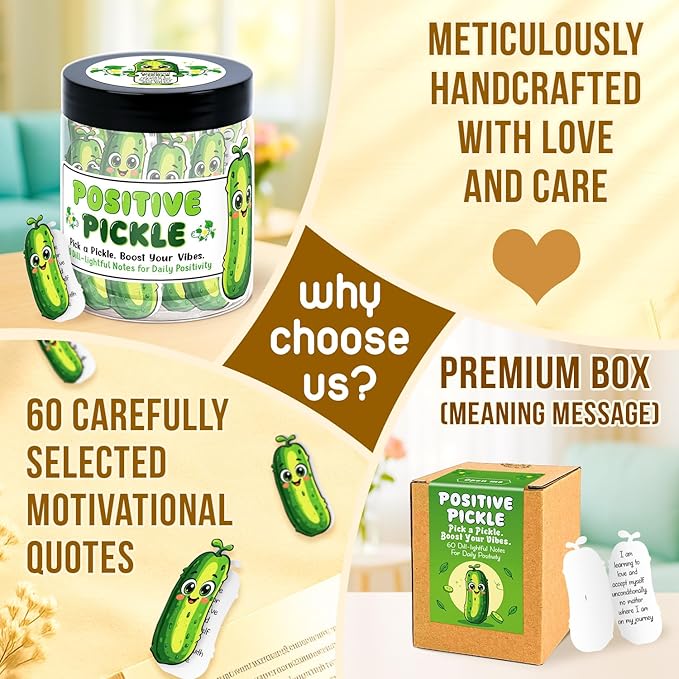 Emotional Support Pickle - 60 Positive Pickle Affirmation Cards for Women, Mom - Inspirational Gifts for Womens, Best Friend - Unique Birthday Gift for Women, Teen Girl Gifts Trendy Stuff