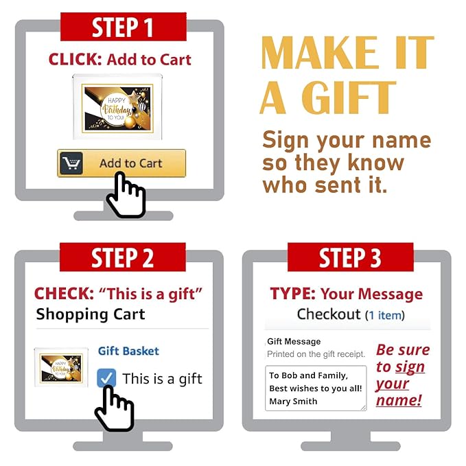 Happy Birthday Cookies 6 PACK Gift Basket Gold for Men Women Kids | Gourmet Decorated Sugar Cookie Gift Box | Individually Wrapped Nut-Free