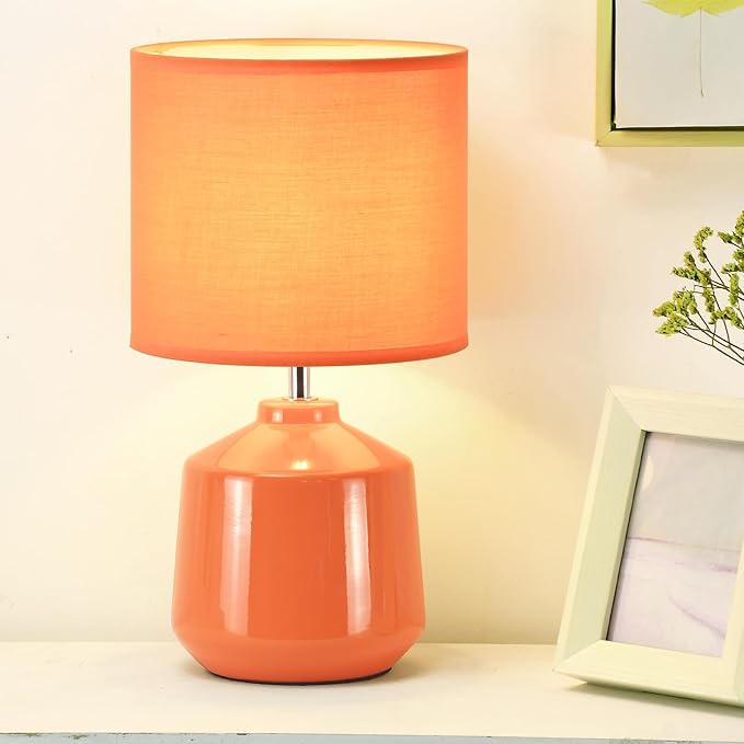 Lampwell Lena Small Modern Ceramic Table Lamp, Kids Night Table Lamp, 7.09H12.99IN, Bulb Excluded, Orange
