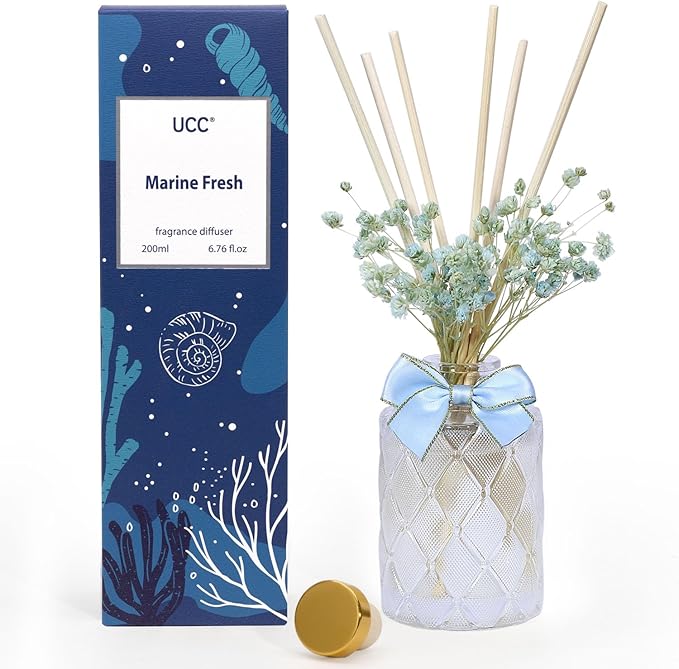 UCC Premium Reed Diffuser Set with Preserved Flower Reed Sticks, 6.76 fl oz Highly Scented Room Diffuser Home Fragrance Essential Oil Reed Diffuser for Bedroom Bathroom Home Décor Office