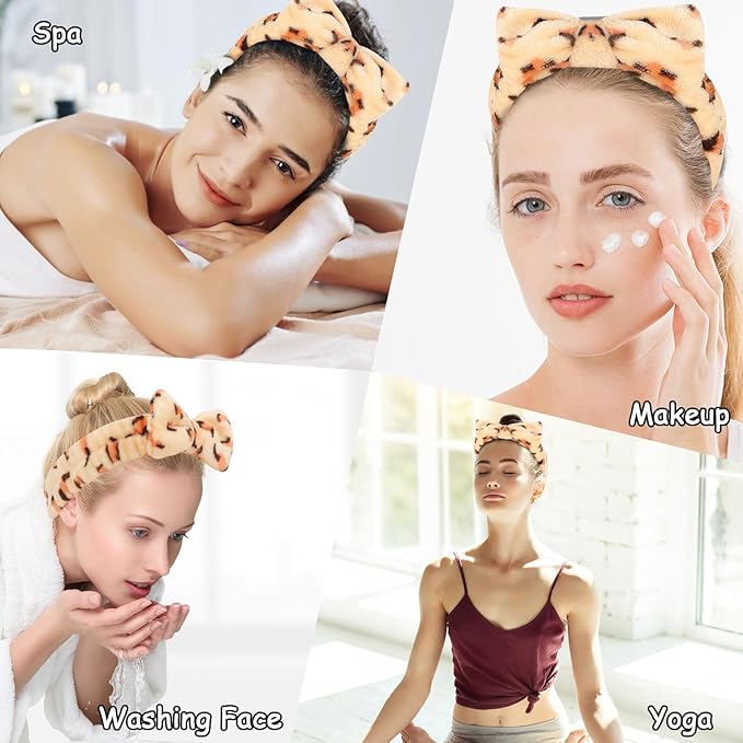 Casoty 6 Pcs Spa Headband, Hair Band for Washing Face, Cheetah Makeup Headband, Skincare Headbands, Soft Fleece Hairband for Face Washing Yoga