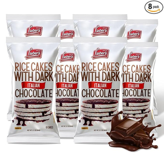 LIEBERS Dark Chocolate Rice Cakes, Kosher Certified Dairy Free, Gluten Free Snack (Dark Chocolate) Pack Of 8…