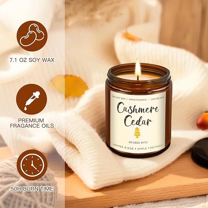 6 Pack Fall Scented Candles for Home, Candles Gifts Sets for Women Men Birthday Thanksgiving Day Merry Christmas, 7.1Oz Large Jar | Long Lasting Soy Wax Candleswith Cinnamon Apple, Smoke Vanilla