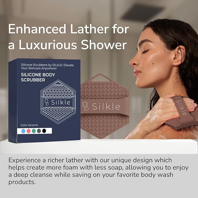 Silicone Body Scrubber - Exfoliating Bath Brush and Skin Cleanser - Shower Sponge for Gentle Body Scrub and Wash - Silicone Scrubbing Care Tool for a Refreshed and Renewed You - Brown