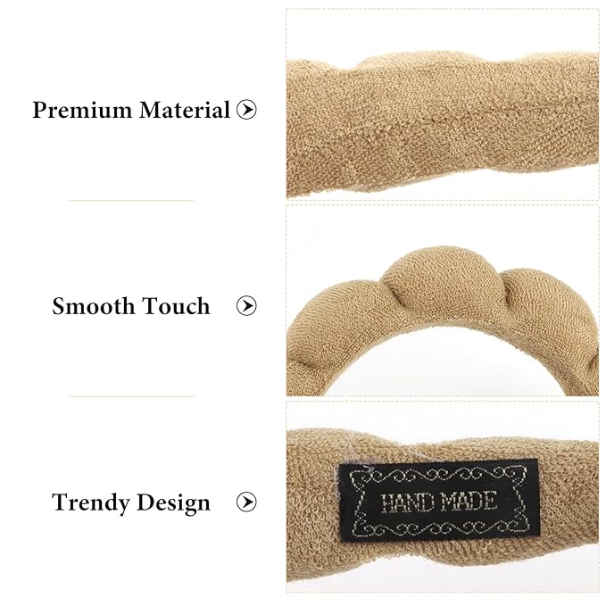 AMCAMI Puffy Spa Headband for Women Sponge Headbands for Girls 2 PCS Terry Towel Cloth Fabric Head Band for Skincare,Makeup Removal,Face Washing,Facial Mask,Shower,Hair Accessories(Black&Light Coffee)