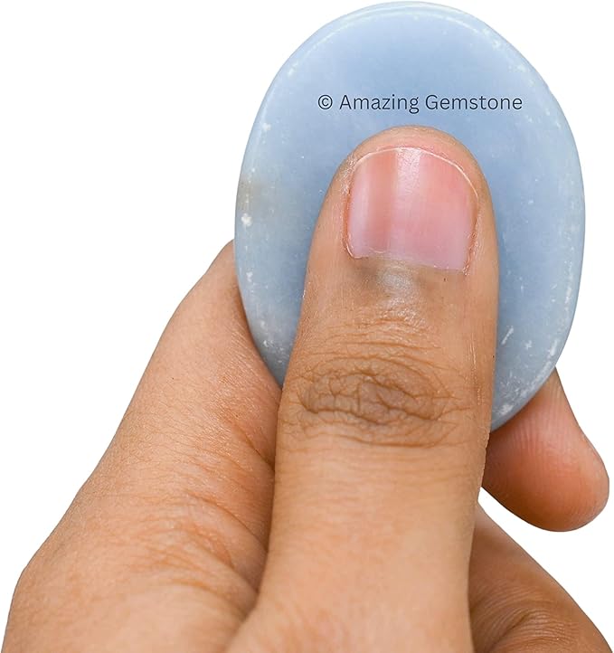 Amazing Gemstone Angelite Worry Stone Crystals & Healing Stones - Worry Stones for Stress Relief Gifts - Piedra Crystal Fidget for Meditation, Relaxation - Unique Stocking Stuffers and Gifts