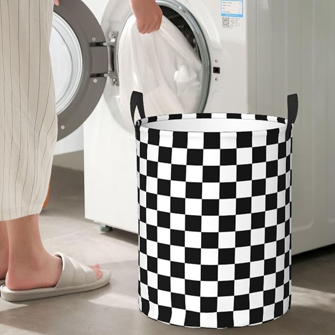 Laundry Basket Black And White Checkered Collapsible,63L Dirty Clothes Basket Durable Lightweight Hamper With Handles Ideal For Clothes,Toys Home Organization size19.6"L x 15.7"W