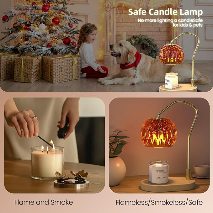 Candle Warmer Lamp with Timer & Dimmer - Ideal for Glass Jar Scented Candles, Includes 2 Bulbs - Perfect Christmas, Birthday, or New Home Gift for Decor & Bedroom Warmth - Amber Color