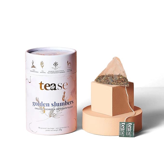 Tease Tea Herbal Sleep Tea - Golden Slumbers Calming and Relaxing Tea, Best Sleep Aid Tea, Caffeine Free Calming Tea Made with Rooibos, Lemon, and Peppermint for a Better Quality Deep Sleep
