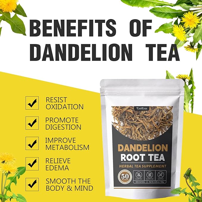 Dandelion Root Tea, Natural Dandelion Herbal Tea for Kidney & Liver Detox, Support Boost Immune System, Caffeine Free, No Additives (1)