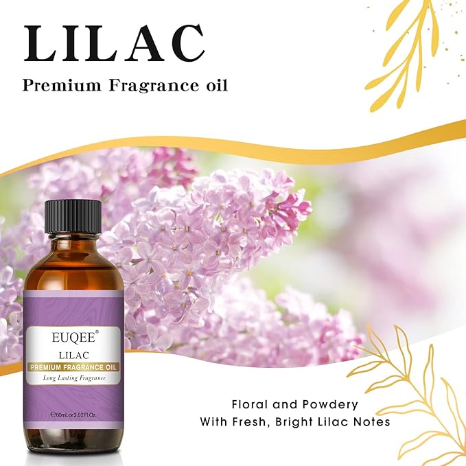 EUQEE Lilac Fragrance Oil, 60ml Premium Lilac Essential Oils Scented Oil with Glass Dropper for Diffusers, DIY Soap & Bath Bombs (2.02 Fl oz)