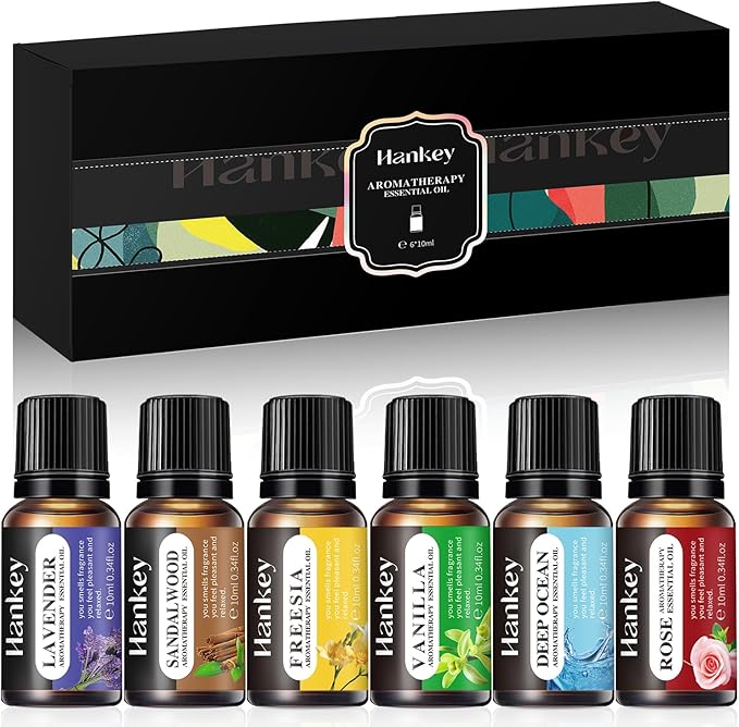 6-Piece Essential Oil Set - Lavender, Rose, Vanilla, Sandalwood, Freesia & Deep Ocean - 100% Pure Aromatherapy Oils for Relaxation, Sleep & Mood - Therapeutic Grade, Undiluted, Gift Ready
