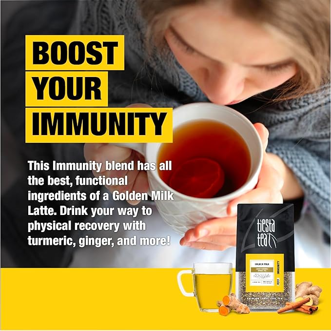 Tiesta Tea - Golden Milk, Loose Leaf, Sweet Turmeric Herbal Tea, Premium Non-Caffeinated Herbal Blend, Make Hot or Iced, Brews Up to 200 Cups, 16 oz Resealable Bulk Pouch