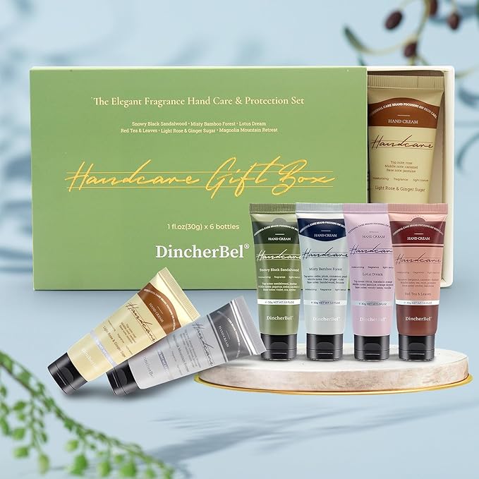 DincherBel Hand Cream Gift Set - Travel Size Scented Hand Lotion Set for Dry Skin, Ideal Holiday Gift for Women/Men/Birthday, 6 x 1.0 oz/30 ml