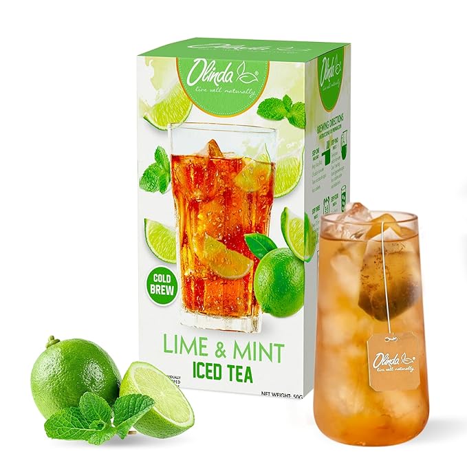 Olinda Lime & Mint Iced Tea Organic Hot and Cold Brew Refreshing Antioxidant Rich Summer Healthy Caffeinated Peppermint Tea Easy to Make Individually Wrapped 25 Tea Bags