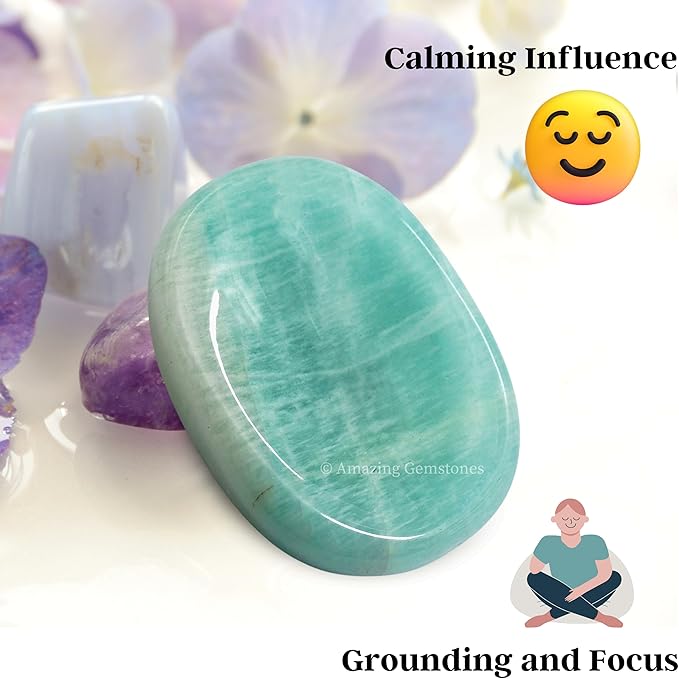 Amazing Gemstone Amazonite Worry Stone Crystals and Healing Stones for Stress Relief Gifts - Piedra Crystal Fidget for Meditation, Relaxation - Unique Stocking Stuffers and Birthday Gifts