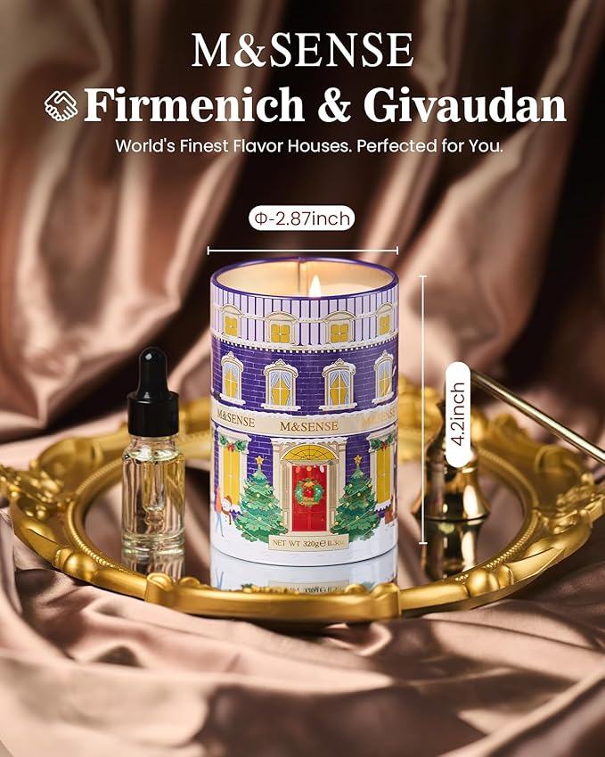 M&SENSE SnowyChristmas Candles, Aromatherapy Candle for Stress Relief Meditation Relaxing, Housewarming Gifts for Women Men, 11.3oz 70 Hour Long Burning