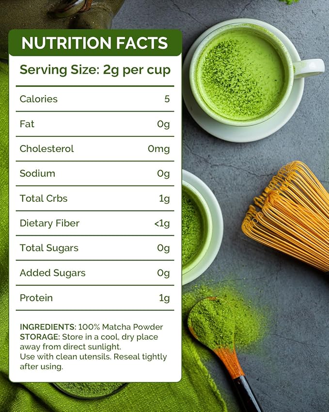 Organic Ceremonial Grade Matcha Green Tea Powder for Cafe Quality Tea & Lattes, Vegan & Gluten-Free, 1.06OZ