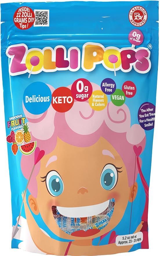 Zollipops Valentines Angel Clean Teeth Pops Sugar Free Candy with Xylitol, Dye-Free Lollipops - Keto & Diabetic-Friendly, Dentist-Approved Treats for Kids (Assorted Fruit 5.2 oz)