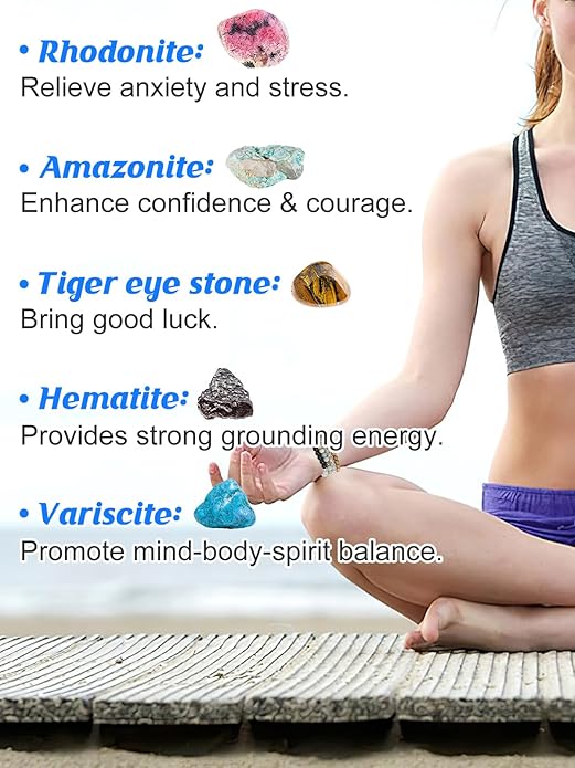 Healing Beaded Bracelets for Women - 6 Pcs Natural Lava Stone Gemstone Crystal Agate Anxiety Stress Relief Yoga Aromatherapy Essential Oil Diffuser Bracelets Mom Wife Friends Gifts